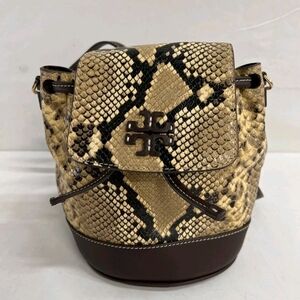 Tory Burch Logo Leather Snakeskin Hobo Backpack